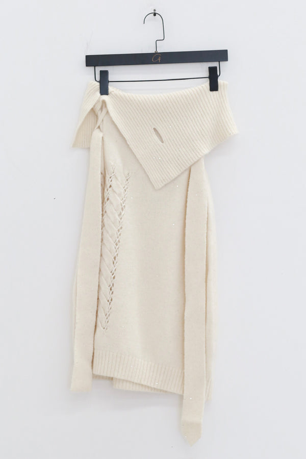NAN KNITS 25 Autumn/Winter Woven Cable Sequin Pullover/Skirt NAN-N25AWSK02WHI-BAI White Skirt (N25AWJUM08GRA)